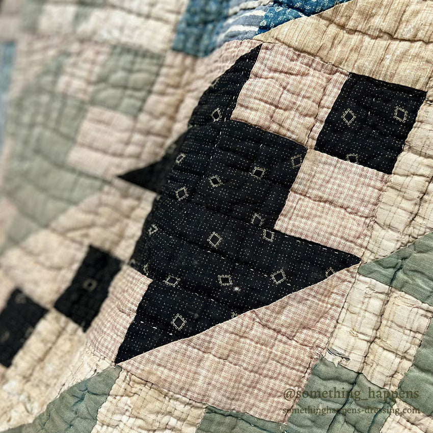 ANTIQUE CALICO PATCHWORK QUILT... 193cm/176cm