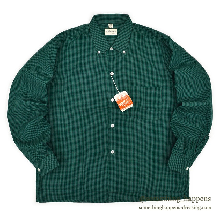 1950's~ DEADSTOCK COLEBROOKE GREEN/BLACK PIN CHECK L/S SHIRT... L