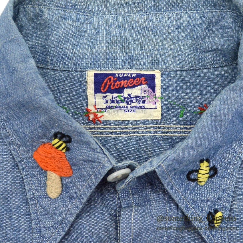 1950's SUPER PIONEER EMBROIDERY ALL COTTON CHAMBRAY SHIRT ... 16