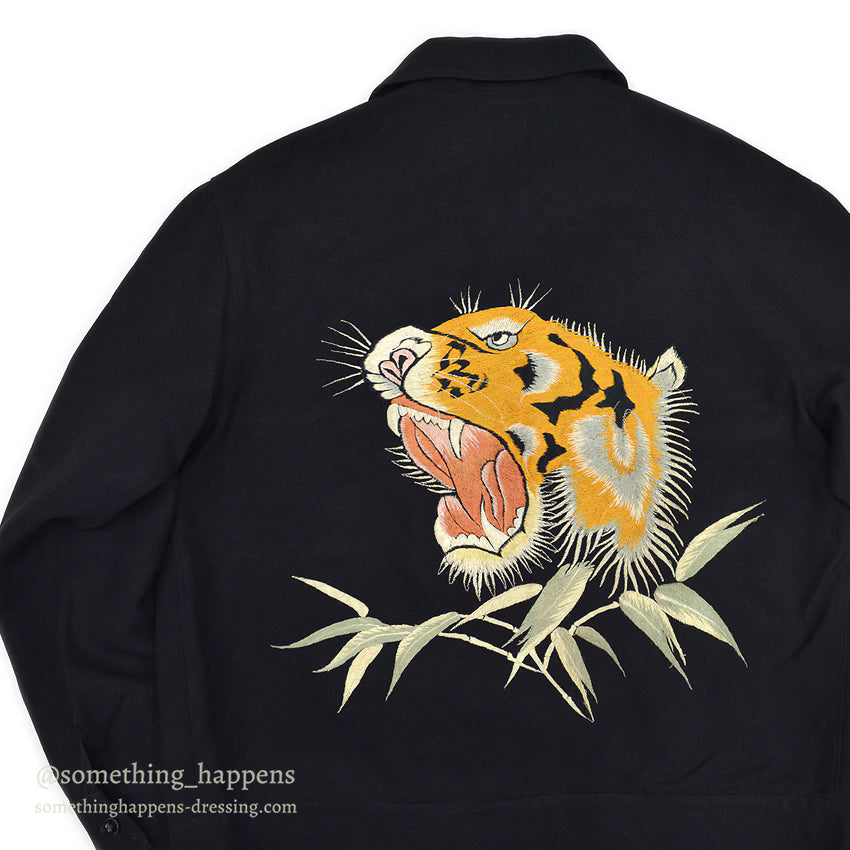 1950's~ JAPAN SOUVENIR JACKET TIGER HEAD UNUSUAL JACKET BLACK...