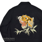 1950's~ JAPAN SOUVENIR JACKET TIGER HEAD UNUSUAL JACKET BLACK...