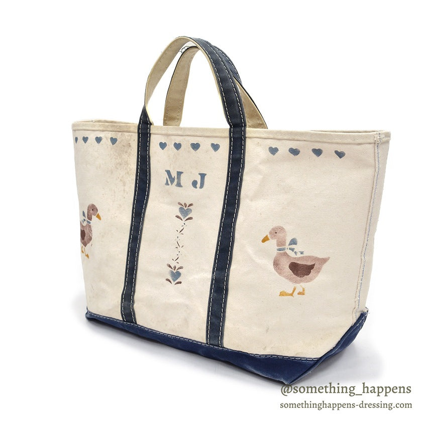 1980's LLBEAN ART PAINT BOAT AND TOTE NAVY... LARGE