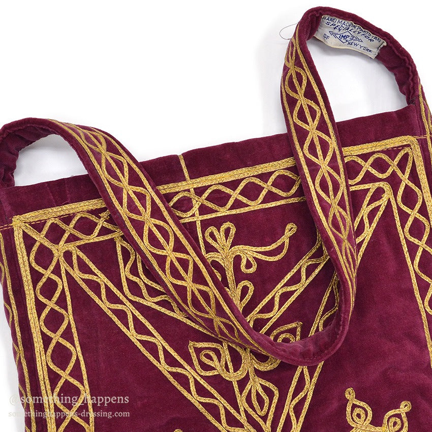 1950's~ KHYBER HAND MADE EMBROIDERED RED VELVET SHOULDER BAG...