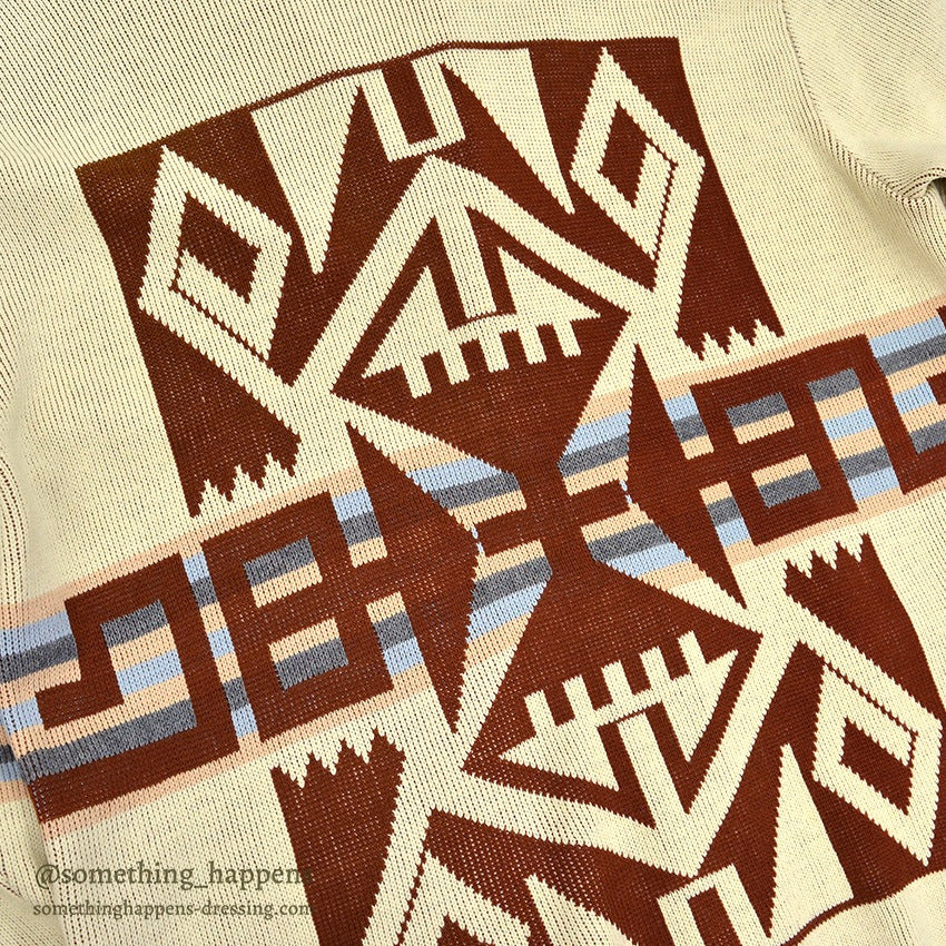 1970's~ NATIVE PATTERN JACQUARD SHAWL COLLAR CARDIGAN...