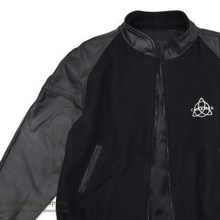 1990's~ CHARMED ALL BALCK WOOL / LEATHER JACKET .... M