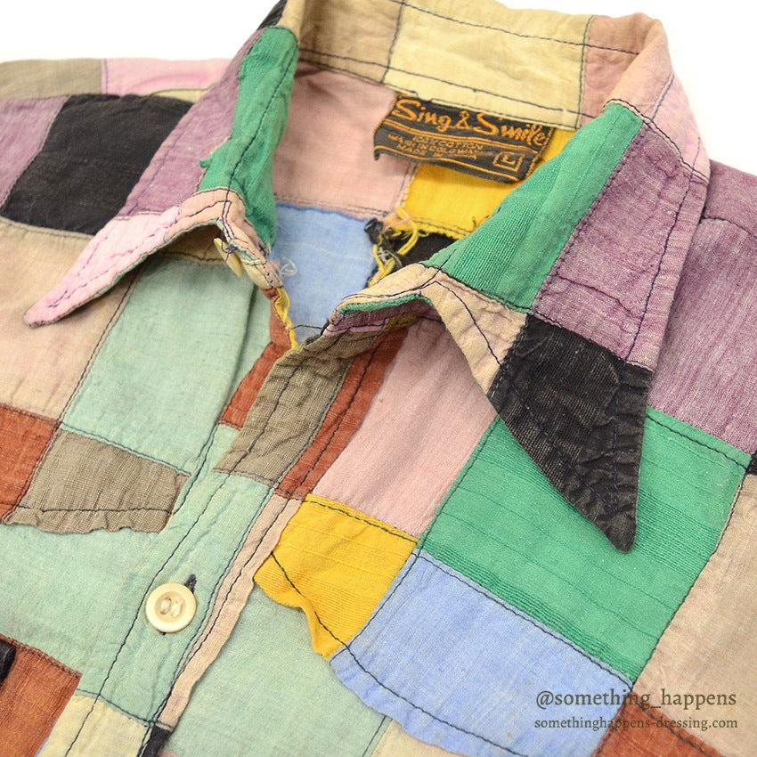 1970's SING & SMILE INDIA MADRAS CRAZY PATCHWORK SHIRT ... L