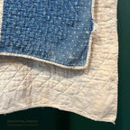 ANTIQUE EIGHT POINT STAR INDIGO CALICO PATCHWORK QUILT... 202cm/168cm