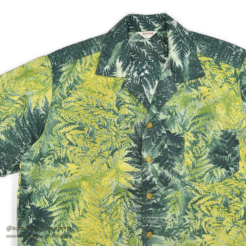 1950's KAMEHAMEHA LEAF PATTERN NYLON ALOHA SHIRT ... L