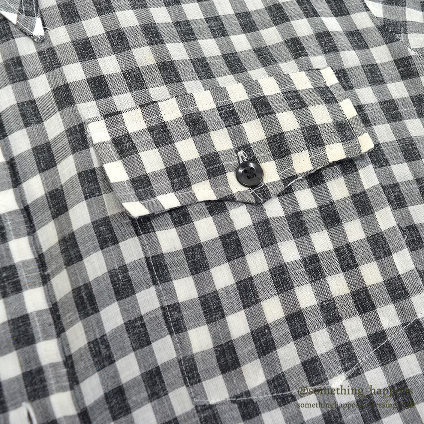 1970's CAMPUS BLACK GINGHAM CHECK S/S SHIRT ... L