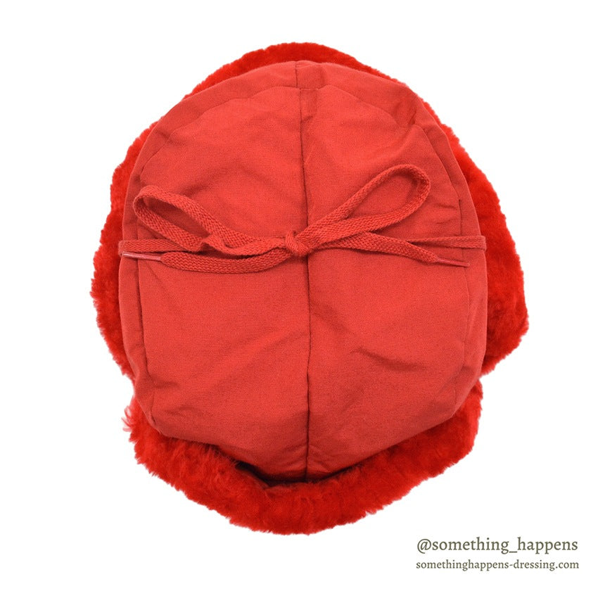 1960's EDDIE BAUER MOUTON FUR DOWN HAT / HUNTER'S RED...XL