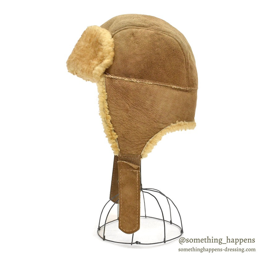1980's BICK MOUTON SHEARLING HAT LIGHT BROWN ... XL