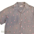 1950's GRAY/PINK JOCKEY PRINT S/S SHIRT ... M