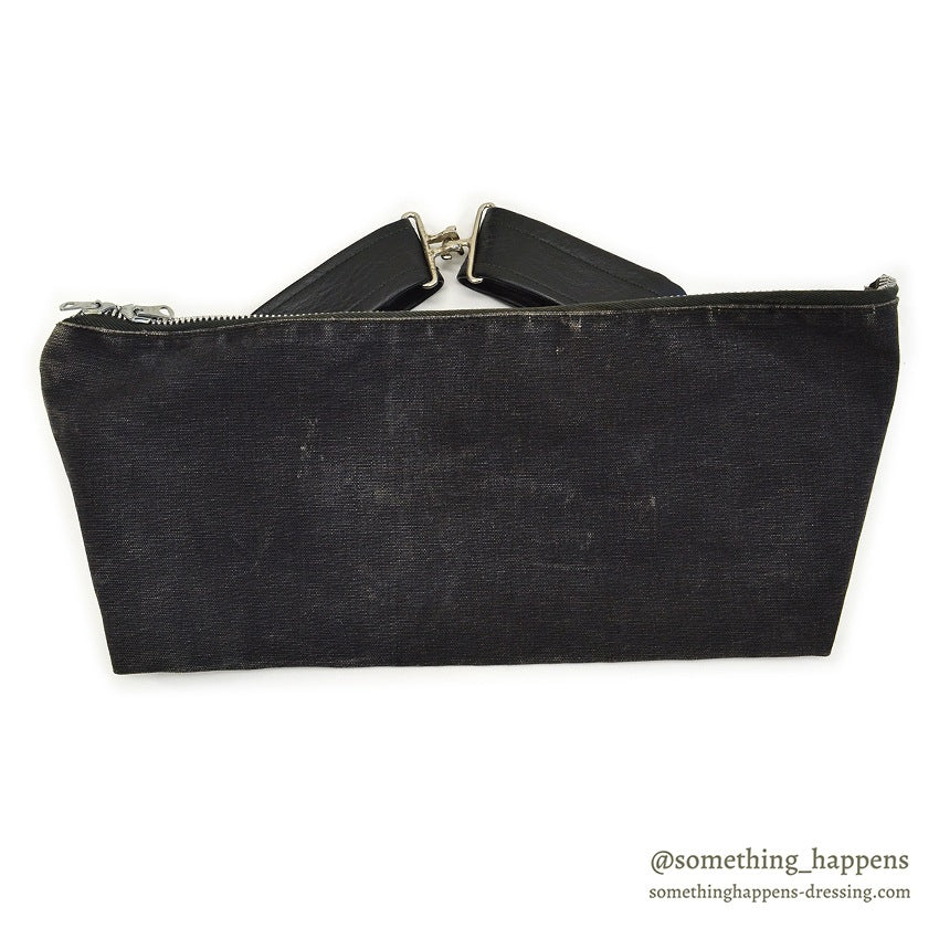 ~1970's OLD BLACK COTTON / LEATHER HUNTING BAG...