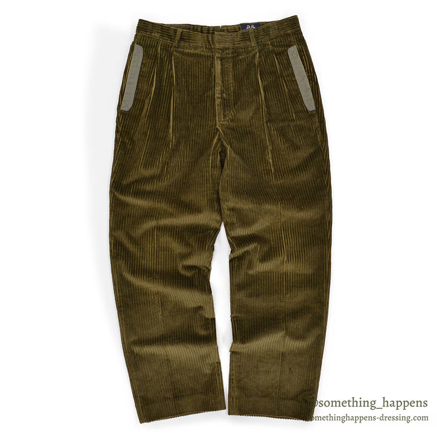 1990's WILLIS & GEIGER OLIVE GREEN CORDUROY PANTS...W34