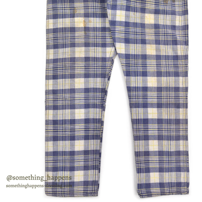 1960's INDIA MADRAS 5 POCKETS COTTON PANTS / TAPERED LEG ... W35/L29