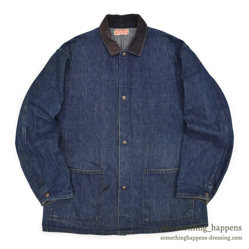 1940's CARTER'S WW2 DENIM COVERALL / TWO-POCKET, DARK...