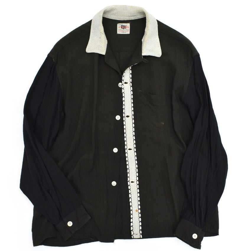 50's STEIN'S Black Contrast Rayon Shirt ... L