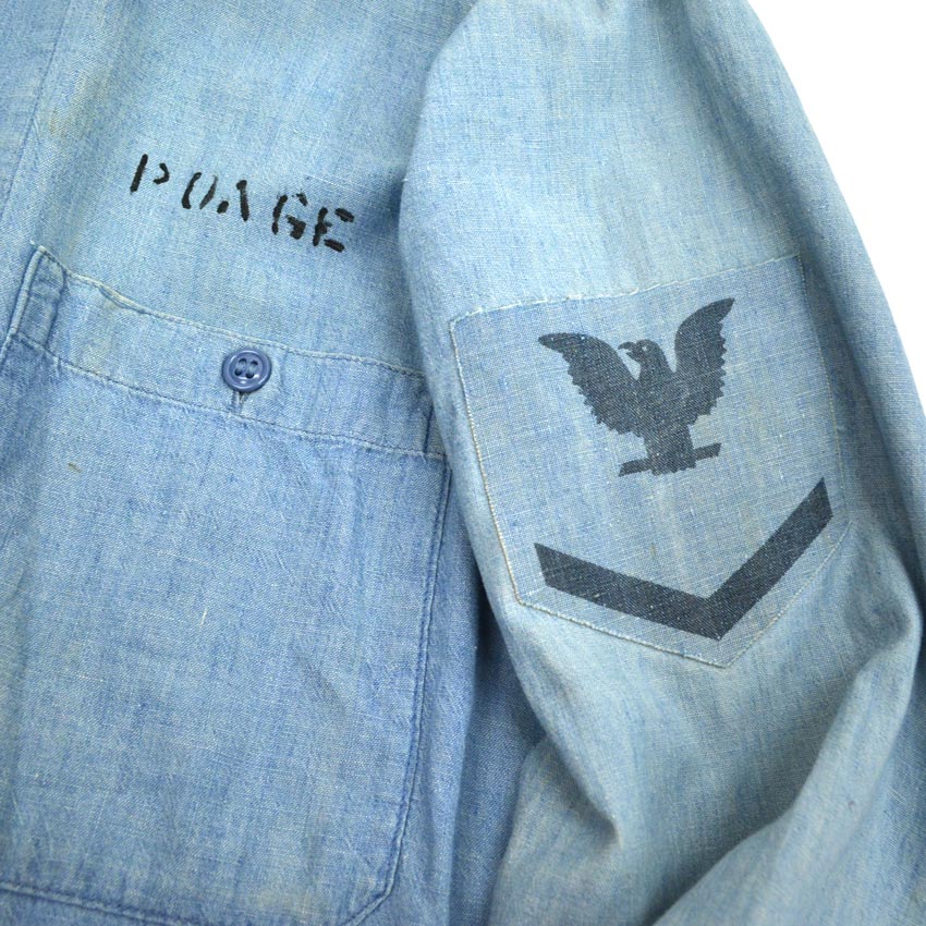 50's US Navy Stencil Box Chambray Shirt...