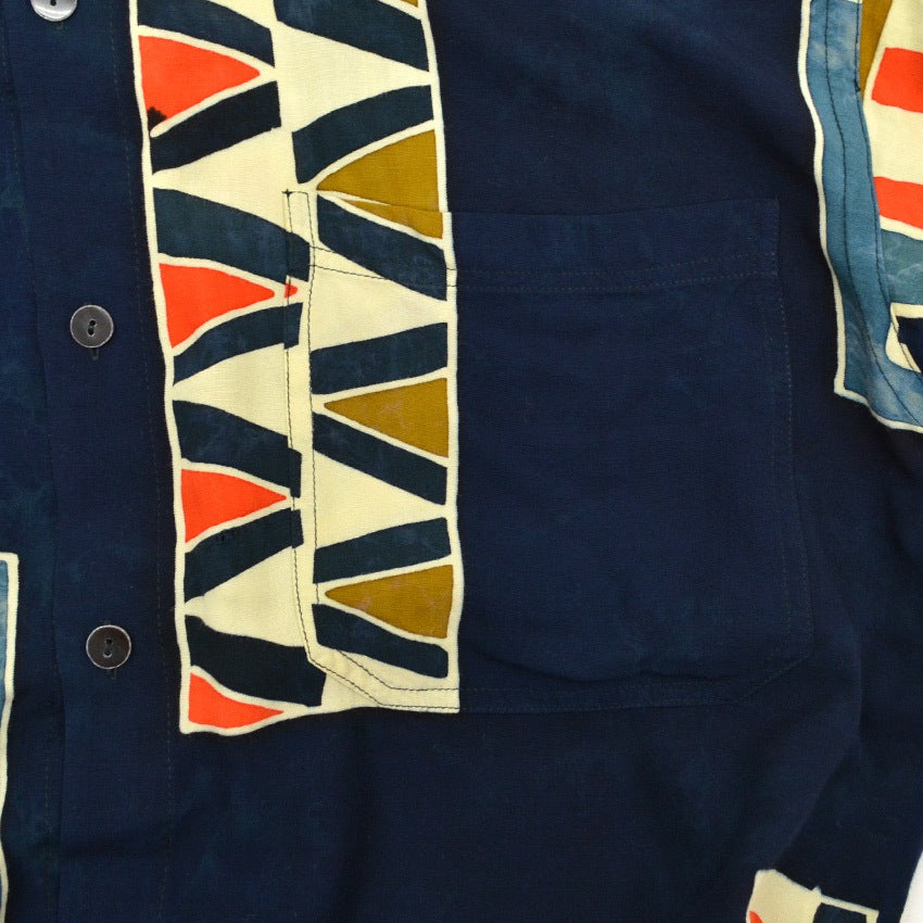 ~90's SERENDIPITY ART Indigo-dyed Rayon S/S Shirt ... M
