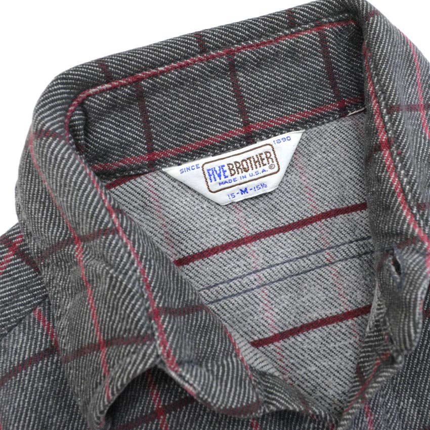 70's FIVE BROTHER CHECK FLANNEL SHIRT... M