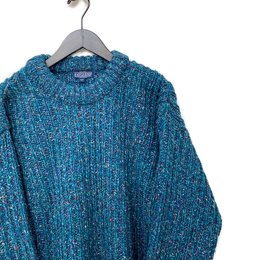 80s LAND'S END Irish-made marble-colored hand-knitted sweater...