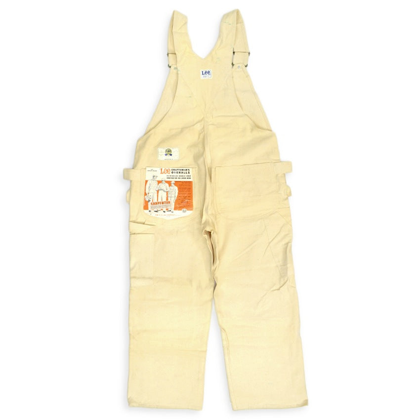 1970s Deadstock Lee Off-White Overalls, Double Knee, with Apron, Lot.C44SB ... W40 L30