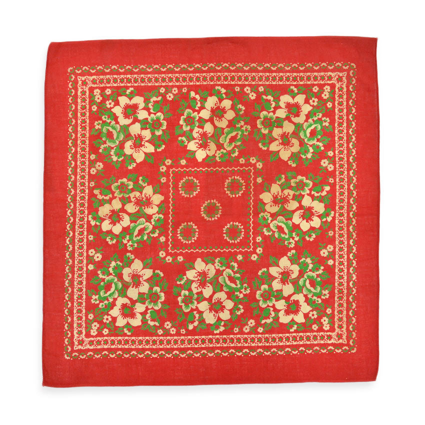1920's~ DEADSTOCK FLORAL TURKEY RED BANDANA...