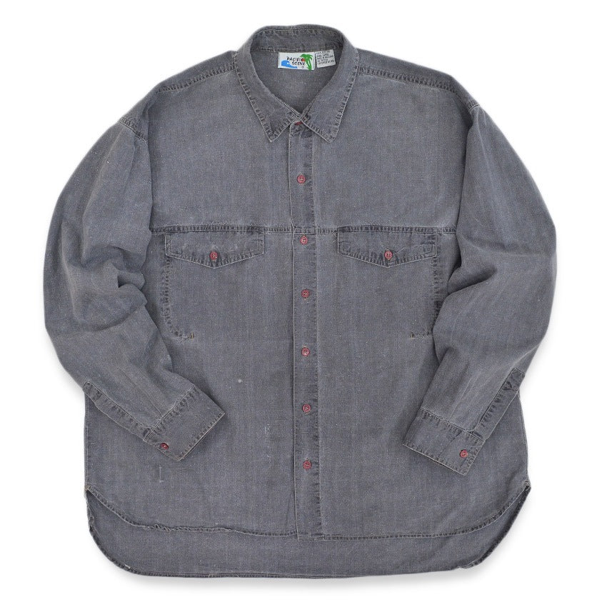 〜1990's PACIFIC SCENE BLACK COTTON SHIRT パキスタン製 ... LARGE