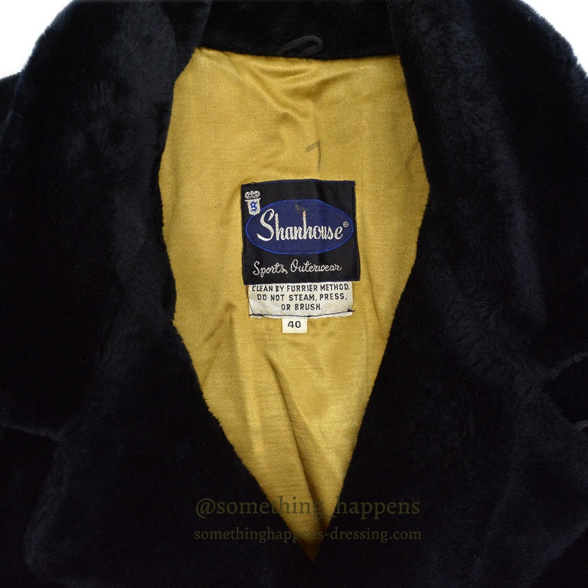 ~1960's Shanhouse BLACK FAKE FUR DOUBLE BREASTED COAT... 40