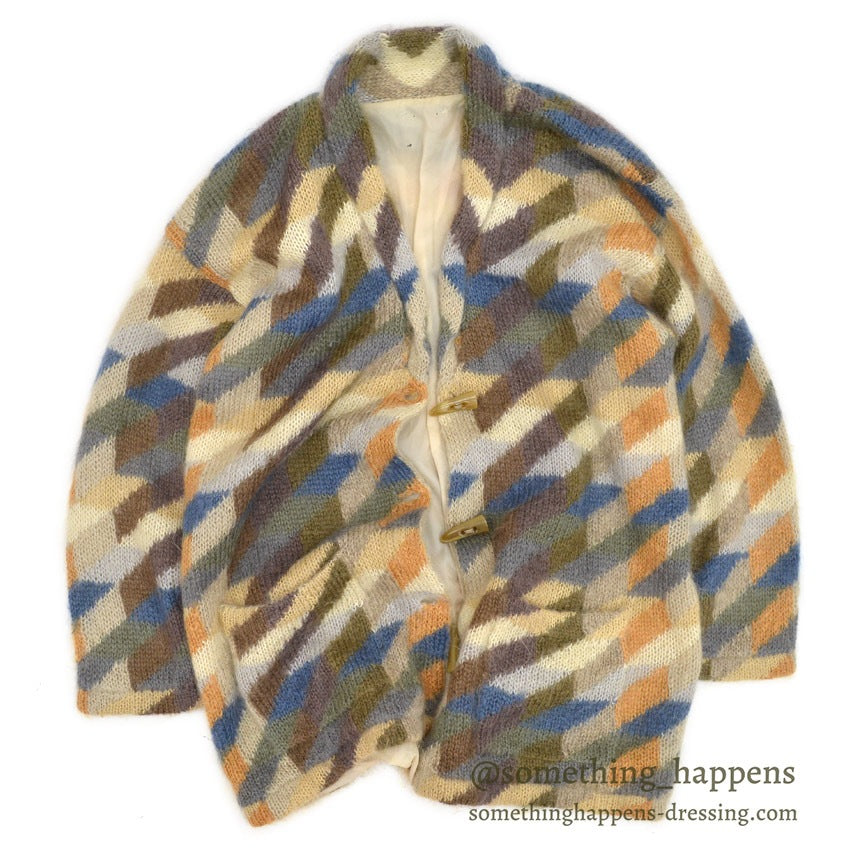 ~1990's MULTI COLOR MOHAIR SHAWL COLLAR JACKET...