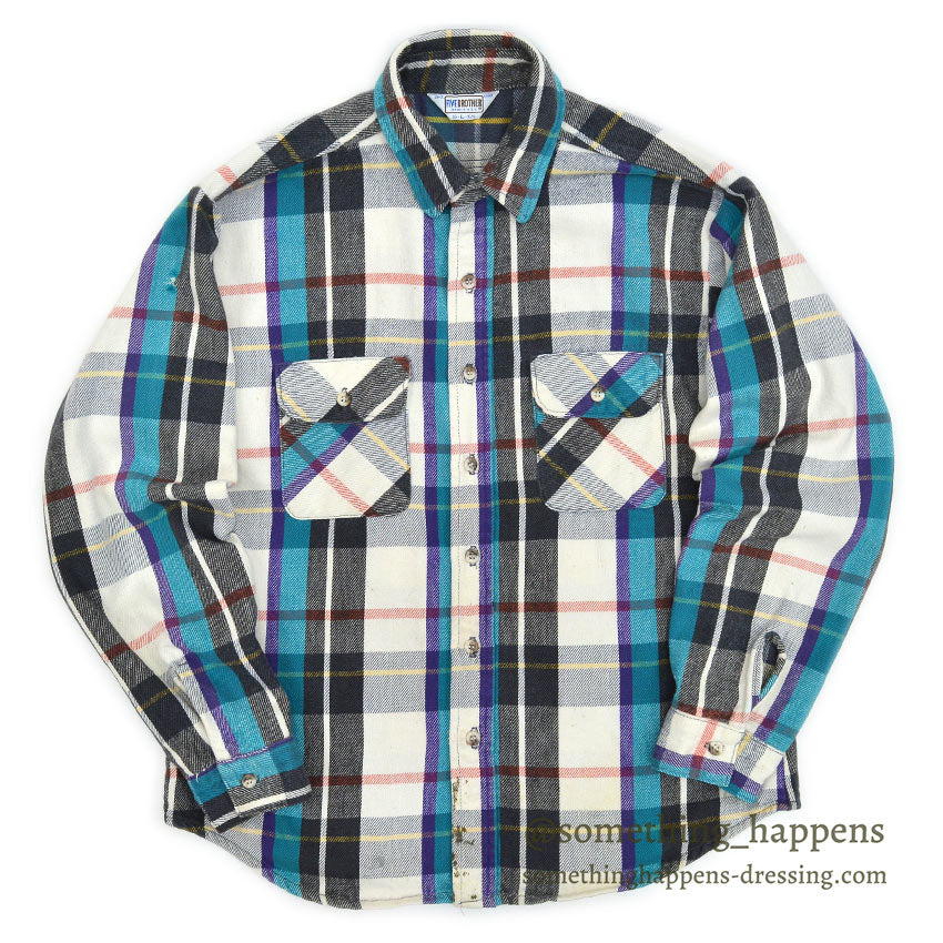 1970's~ FIVE BROTHER PLAID FLANNEL SHIRT...L