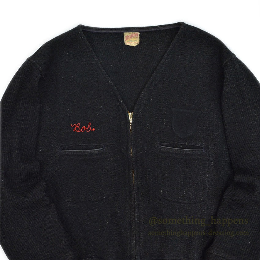 ~60's UNITOG BLACK ZIP UP WOOL JACKET...X-LARGE LONG