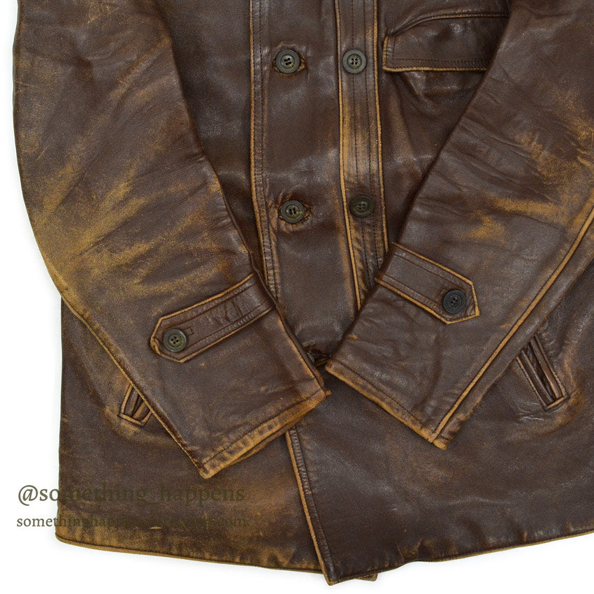 OLD FRANCE DOUBLE BREASTED BROWN LEATHER COAT MADE BY GVF...