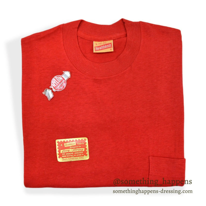 1960's DEADSTOCK HEALTHKNIT RED POCKET-TEE ... L