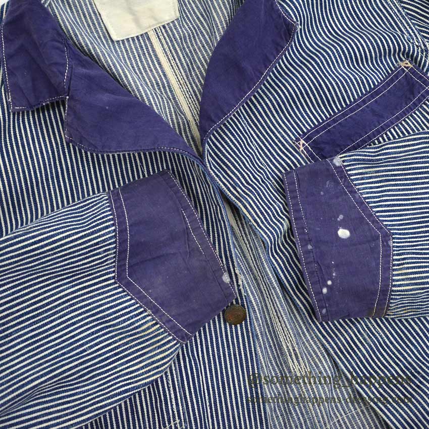 1930's〜 UNUSUAL HICKORY STRIPE SERVICE COAT 機関車ボタン ... Fits like 38