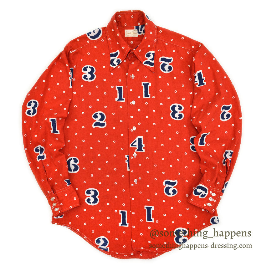 1970's BIANDI CELLINI NUMBERS DOTS COTTON RAYON SHIRT ... M