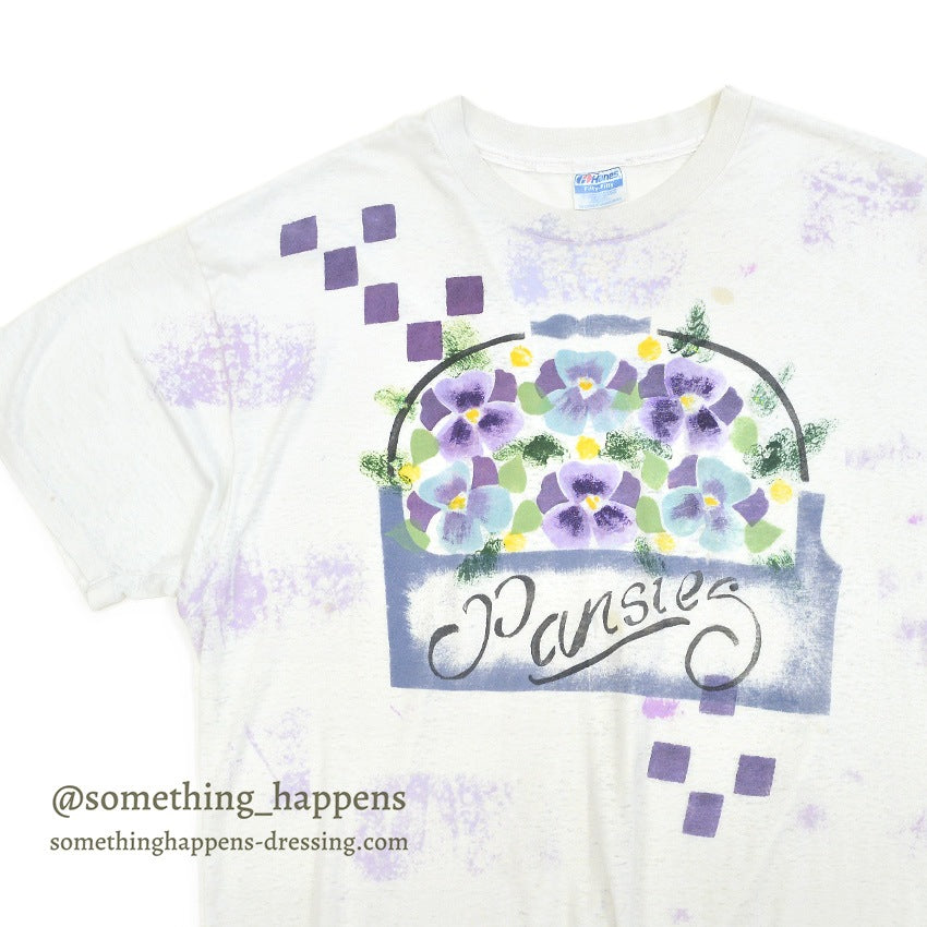 1990's HANES PANSIES FLOWER ART PRINT T-SHIRT ... XXL