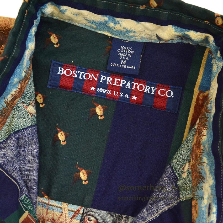 1990's BOSTON PREPATORY CO. DOG PRINT B/D SHIRT ... M