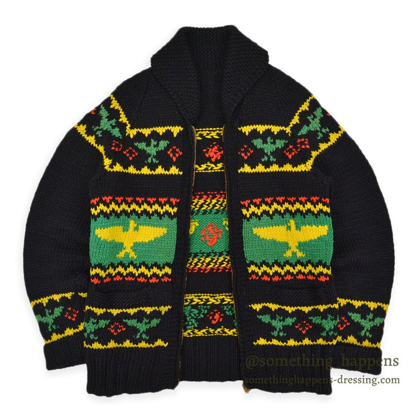 1950's INDIAN THUNDERBIRD HAND KNIT COWICHAN SWEATER BLACK...
