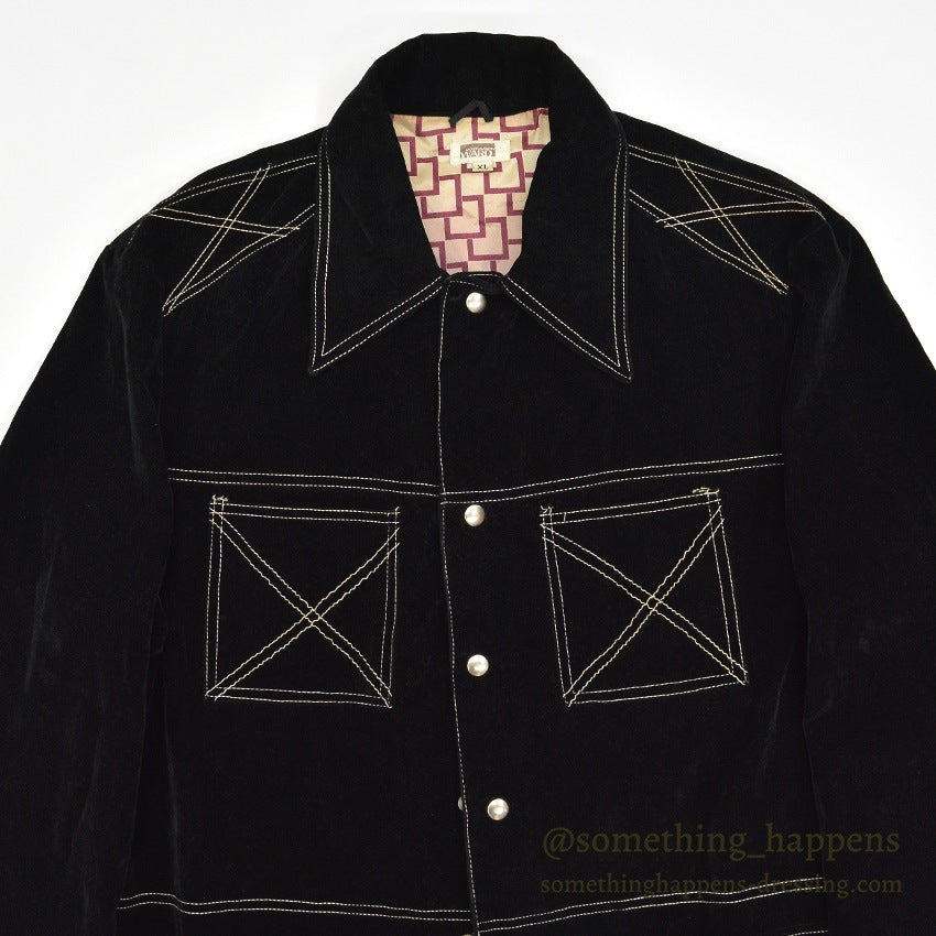 1970's MONTGOMERY WARD TWO POCKETS BLACK VELVETEEN JACKET... XL