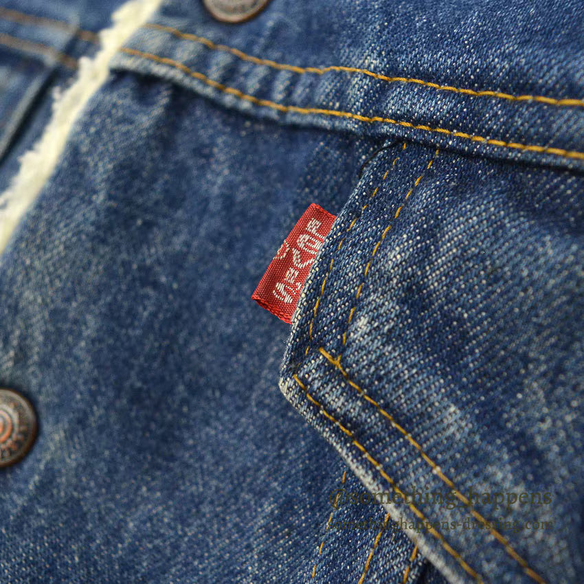1970's Levi's 70605-0217 DENIM BOA JACKET ADD POCKETS / FADED... 44