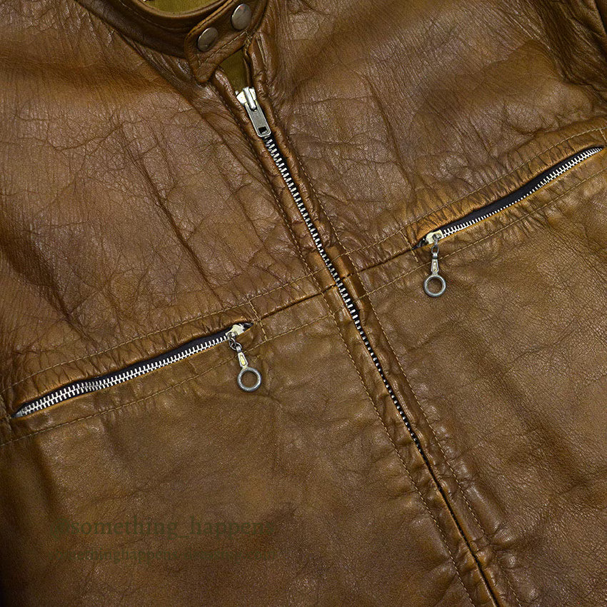 1960's HARLEY DAVIDSON CAFE RACER LEATHER JACKET BROWN...