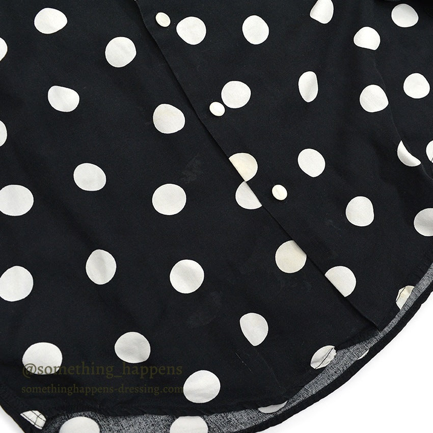 1990's LIZ WEAR DOTS RAYON SHIRT BLACK/WHITE...S
