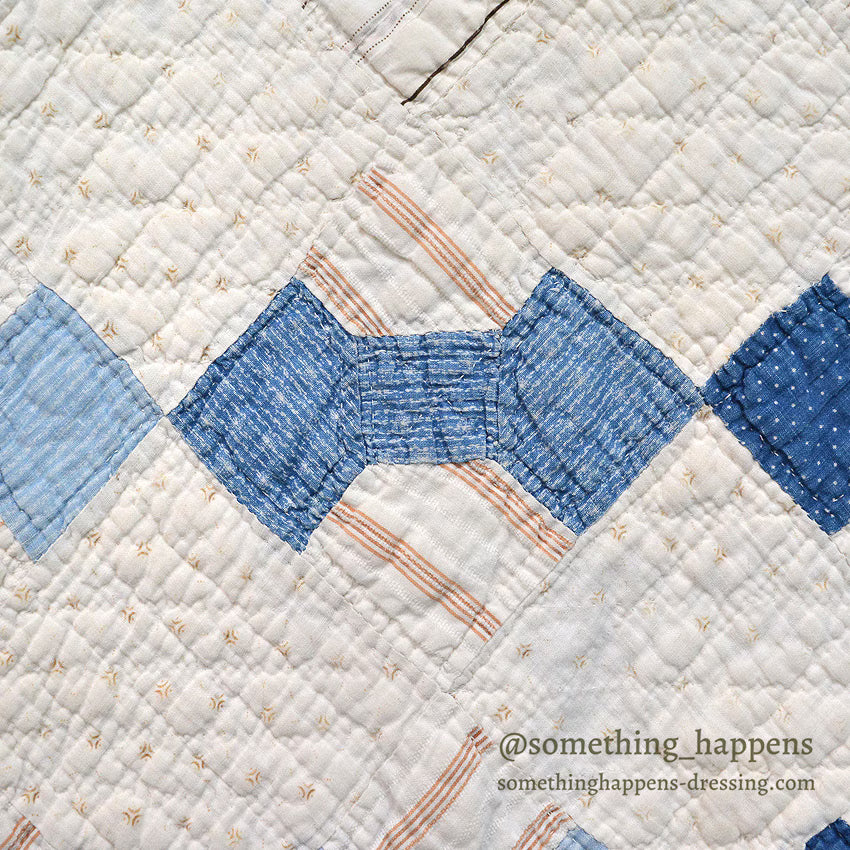 ANTIQUE BOWTIE INDIGO CALICO PATCHWORK CRIB QUILT... 122cm/100cm