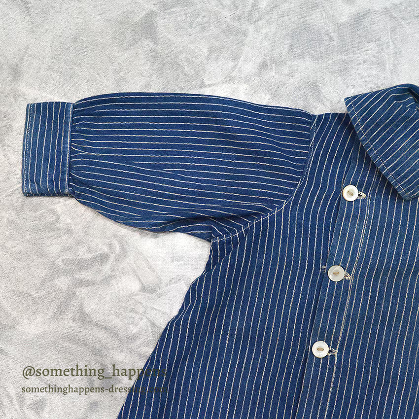 ~1920's ANTIQUE INDIGO STRIPE CALICO KIDS BLOUSE...