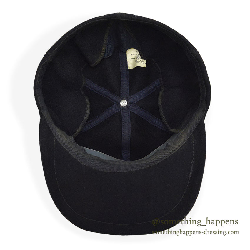 1980's~ LLBEAN ALL BLACK WOOL CAP - MADE IN ITALY - ... L
