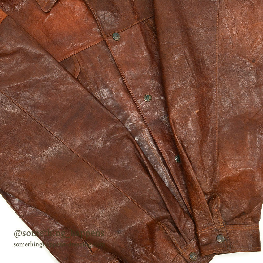 ~1980's UNKNOWN BROWN LEATHER JACKET TYPE 3RD ... Fits like 48