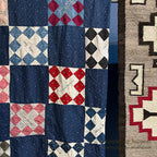 c.1900's ANTIQUE INDIGO CALICO SIGNATURES ALBUM QUILT TOP ... 210cm/168cm