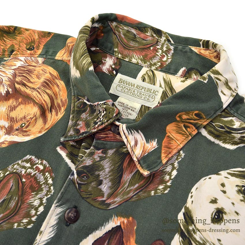1980's BANANA REPUBLIC SAFARI & TRAVEL DOG ​​PRINT SHIRT...L