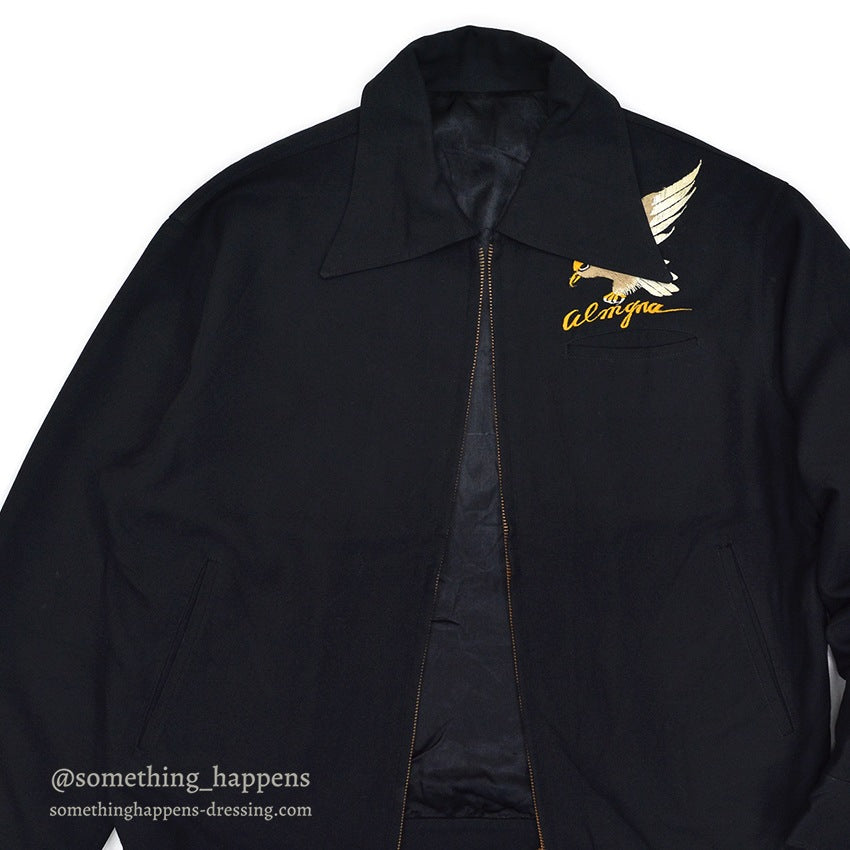 1950's~ JAPAN SOUVENIR JACKET TIGER HEAD UNUSUAL JACKET BLACK...